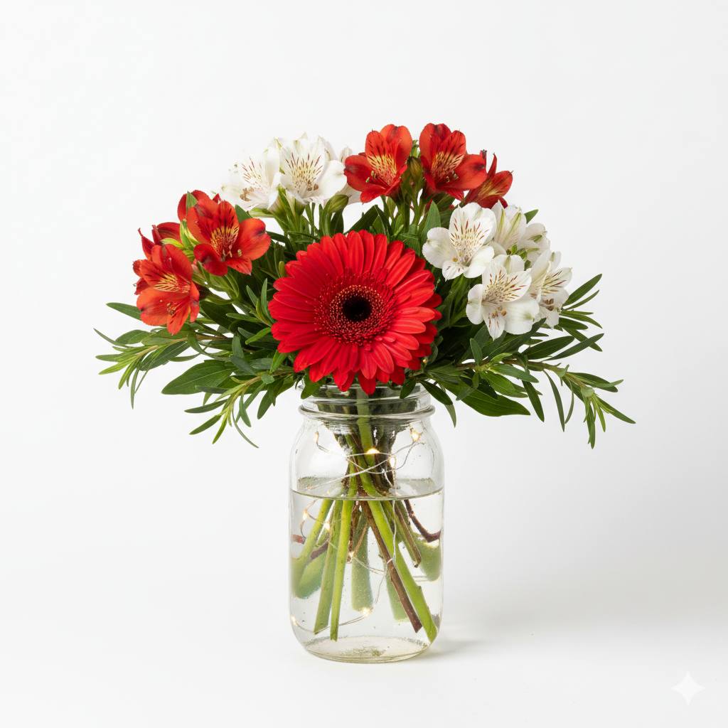 Christmas Lights Mason Jar Bouquet I