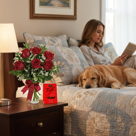 Half Dozen Long Stemmed Red Roses + Truffle