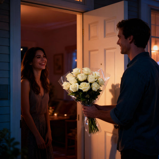 One Dozen Long Stem White Roses