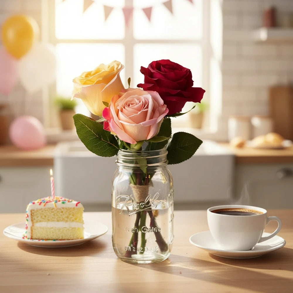Assorted Roses in Mason Jar